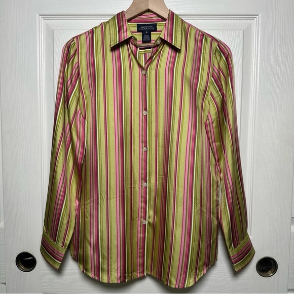 Jones New York Signature Multicolor Striped 100% Silk Size Small Office Preppy - Picture 1 of 14